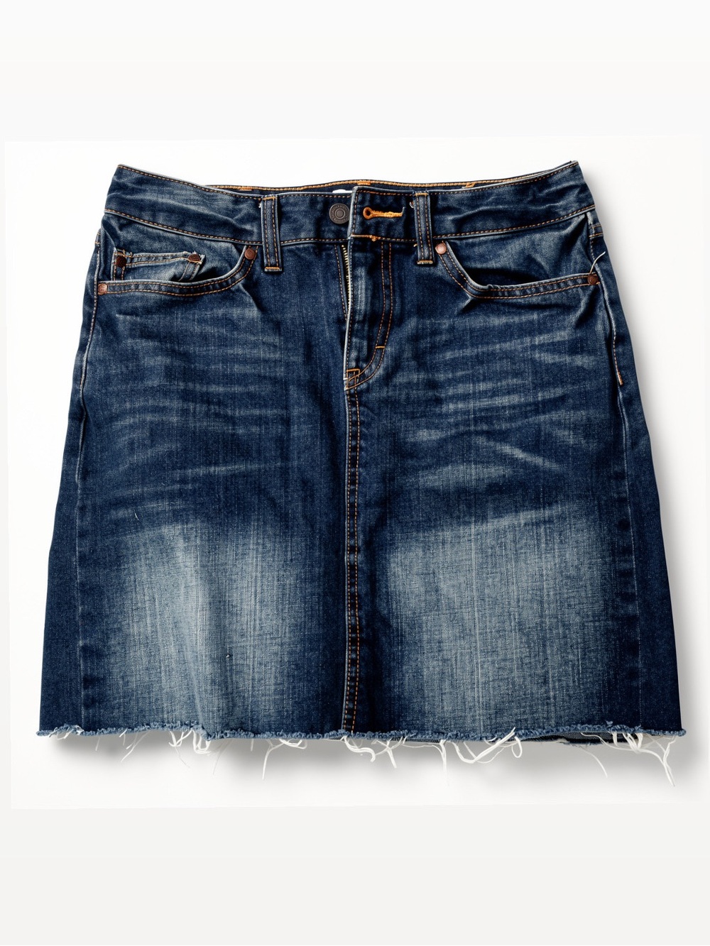 H&M Distressed Denim Skirt Size 6 with Fray Detail  Navy